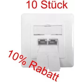 IT-BUDGET SPAR-PACK : 10 x prise de données Cat.6A, 2 ports RJ45, blindée, entrée de câble horizontale, compatible PoE+, blanc (ZAA90ITBDDSW)