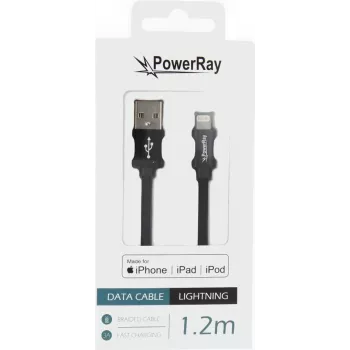 PowerRay PR-DCUL120TBK USB-A to Lightning MFi Certified Braided Nylon Data & Charging Cable, 1.2 m, Black
