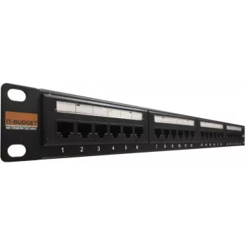 Panneau de brassage 19 pouces IT-BUDGET - 24 ports - Cat.6 - 250 MHz - non blindé - 1U - noir (90ITBPP6US)