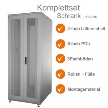 Armoire serveur 19 pouces IT-BUDGET SRK ensemble complet 42U 800x1000 mm doubles portes perforées gris clair 90ITB19SRK42810DTG