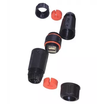 Coupleur RJ45 étanche IP68 IT-BUDGET Cat.6A pour extérieur et usage industriel - 2 x RJ45 femelle - noir (90ITBKK6AIP68)