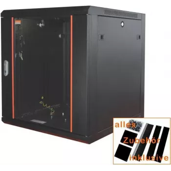 Armoire réseau 19 pouces IT-BUDGET SWA - 4U - 570 x 350 mm - porte vitrée - panneaux latéraux amovibles - montage mural/au sol - ensemble d'accessoires - noire (90ITB19WS4635GS)