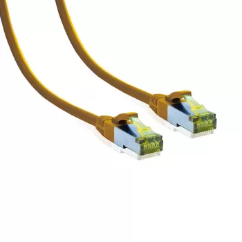Câble patch premium tout cuivre IT-BUDGET Cat.6A avec câble brut Cat.7 600 MHz sans halogène PoE+ 10Gbit jaune 0,25 m 90ITB6A7PK025Y