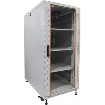 Baie serveur 19 pouces IT-BUDGET SRK ensemble complet - 27U, 600x1000 mm, portes vitrée/pleine, 4 ventilateurs actifs, PDU, étagères, gris clair 90ITB19SRK27610GG