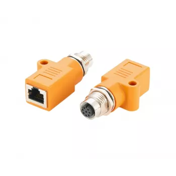 EXSYS EX-49501 Industrial M12 A-Coded 8-Pin Female to RJ45 Female Adapter, Gigabit Ethernet, IP67