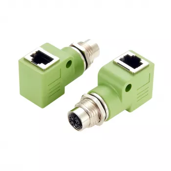Adaptateur EXSYS EX-49543 M12 X-Coded 8 broches femelle vers RJ45 femelle 90°, 10GbE, IP67