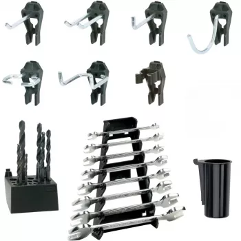 Assortiment de 53 clips crochets pour outils raaco 110532 pour panneaux perforés