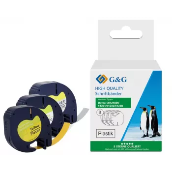 Ensemble de rubans d'étiquetage G&G TD-RL-D-91201/2/8-3P, 12 mm, lot de 3 (blanc, jaune, argent sur noir), compatible avec DYMO D1