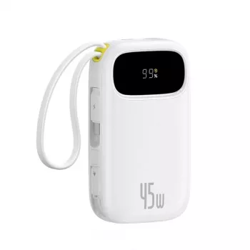 Batterie externe Baseus EnerFill FC31 QPow3 10000mAh 45W avec écran numérique et 2 câbles USB-C intégrés - blanche