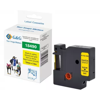 Ruban d'étiquetage polyamide G&G 12mm x 3,5m jaune/noir pour Dymo Rhino RL-D-Ny-18490-BK/YE-12MM*3.5M