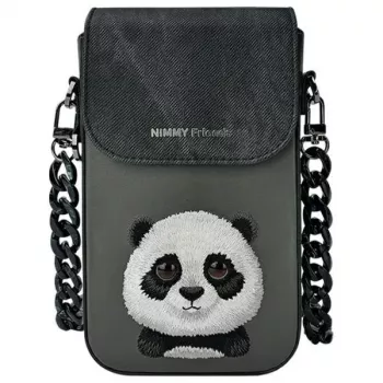 Sac bandoulière pour téléphone Nimmy Big Eyed Pet 2.0 Panda - cuir PU noir
