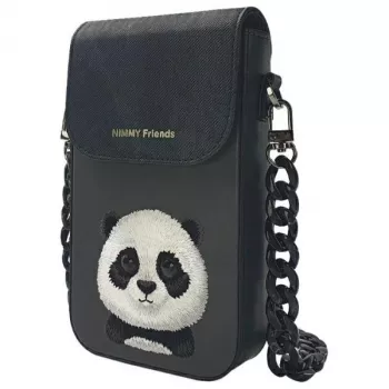Sac bandoulière pour téléphone Nimmy Big Eyed Pet 2.0 Panda - cuir PU noir