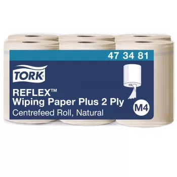 Rouleaux de papier essuie-tout Centrefeed Tork Reflex Advanced M4, 2 plis, naturel, 429 feuilles, 6 rouleaux 473481