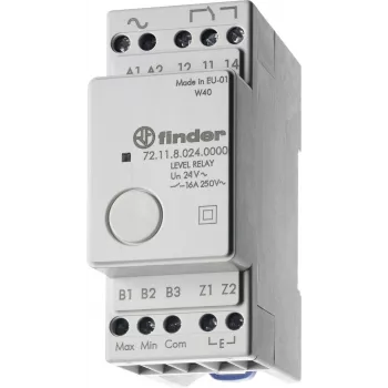 Relais de contrôle de niveau Finder 72.11.9.024.0000, 24 V AC/DC, sensibilité fixe 150 kΩ, 1 CO 10 A, rail DIN