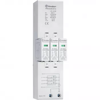 Parafoudre combiné type 1+2 Finder 7P.04.8.255.S012 pour réseaux TN-S et TT triphasés, 4 pôles, 255 V AC