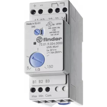 Relais de contrôle de niveau Finder pour liquides conducteurs, 24V AC/DC, 1 CO, série 72.01 720180240002