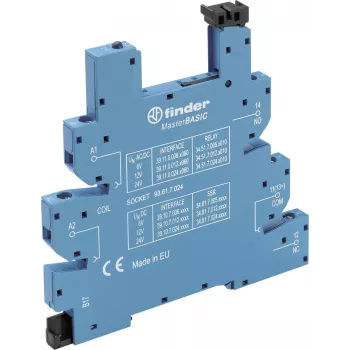 Support de relais Finder avec clip de retenue, LED et suppression CEM, 93.61.7.024