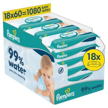 Lingettes bébé Pampers Aqua, 18 paquets, 1080 pièces