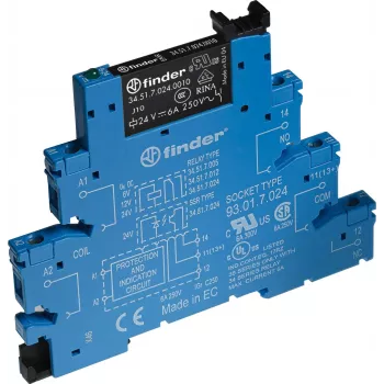 Module relais d'interface Finder 38.51.7.024.5050, bobine 24 V DC, 1 contact CO, 6 A, bornes sans vis, rail DIN