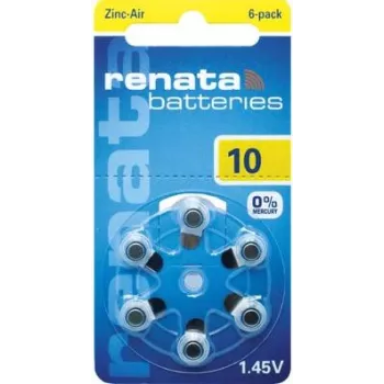 Renata ZA10 Zinc-Air PR70 Hearing Aid Battery 105 mAh 1.4 V 6-Pack ZA10.DP6 0HG