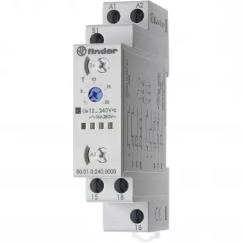 Minuterie multifonction Finder 80.01.0.240.0000T, 0,1 s - 86400 s, 1 inverseur, 240 V AC, rail DIN