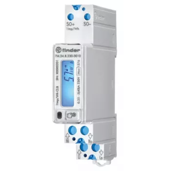 Compteur d'énergie monophasé Finder 7M.24.8.230.0010 MID, raccordement direct, 100 A, classe B, rail DIN, sortie impulsion S0
