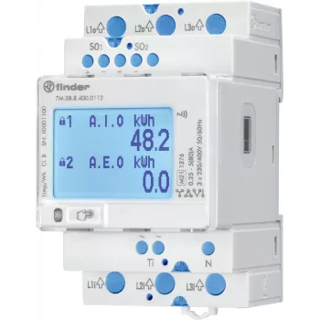 Compteur d'énergie numérique triphasé FINDER 7M.38.8.400.0112 80 A, Modbus RTU, certifié MID, rail DIN