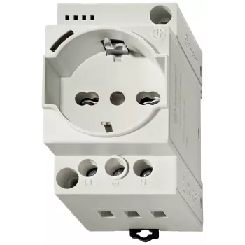 Prise de sortie pour armoire électrique Finder série 7U, 230 V AC, 16 A, Schuko, montage sur rail DIN, grise (RAL 7035) 7U.00.8.230.0000