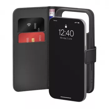 PURO Étui portefeuille pour iPhone 17 Pro, éco-cuir noir avec 2 emplacements pour cartes PUIPC17P63BOOKC8BLK