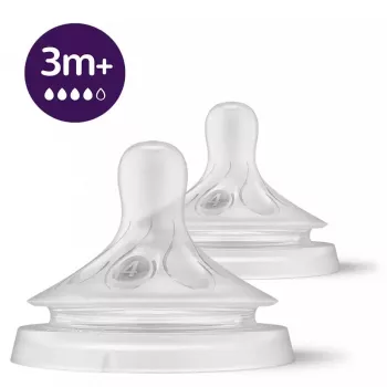 Philips Avent Natural Response Tétines pour biberon, débit rapide, 3m+, lot de 2, silicone, transparent