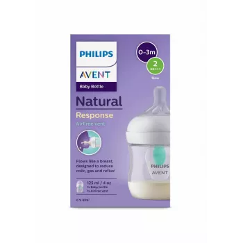 Biberon anti-colique Philips Avent Natural Response avec valve AirFree, 125 ml, débit 1 nouveau-né, 0m+