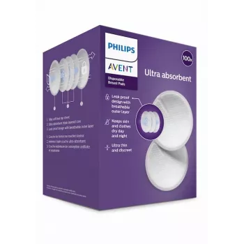 Philips Avent Disposable Breast Pads (100 Pack) | Ultra-Absorbent, Contoured, Individually Wrapped