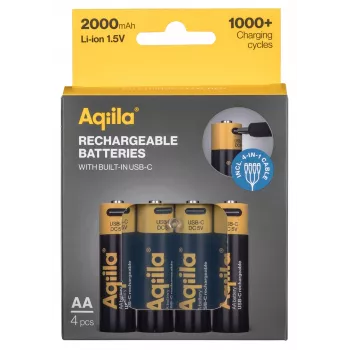 AQIILA USB-C Rechargeable AA Lithium-Ion Batteries, 1.2V, 4-Pack (AQ200AA367C4)