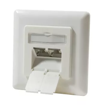 Prise double RJ45 blindée Cat. 6 à encastrer DSIT DC-Wall-In-STP6-I, ivoire