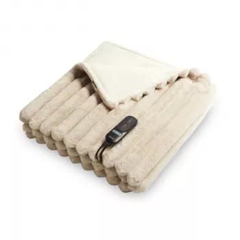 Couverture électrique Duux Yentl lapin rayé en fausse fourrure, beige, 200x200 cm (DXOB01)