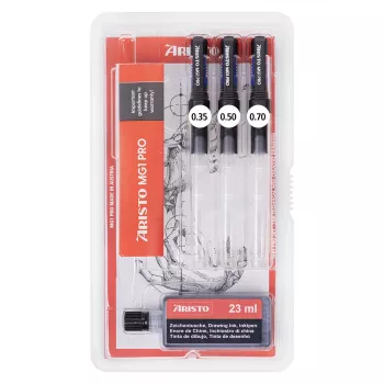 ARISTO mg1 pro Basic Technical Drawing Pen Set, 3 Pens 0.35 / 0.50 / 0.70 mm, 4 Pieces (AR64300)