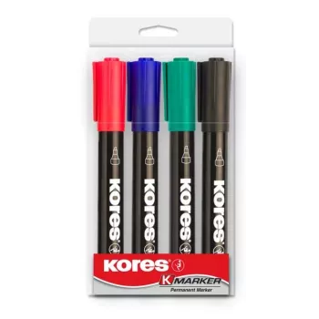 Marqueur permanent Kores K MARKER, pointe biseau, 3-5 mm, couleurs assorties, ensemble de 4 pièces M20945