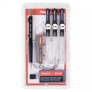 ARISTO mg1 pro College Technical Drawing Pen Set, 3 Pens 0.25 / 0.35 / 0.50 mm, 6 Pieces (AR64308)