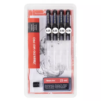 ARISTO mg1 pro Basic Technical Drawing Pen Set, 4 Pens 0.25 / 0.35 / 0.50 / 0.70 mm, 5 Pieces (AR64400)