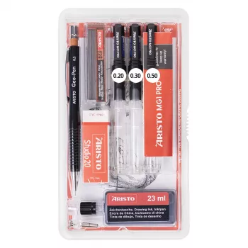 Ensemble de stylos techniques de dessin ARISTO mg1 pro Studio, 3 stylos 0,20 / 0,30 / 0,50 mm, 8 pièces (AR64154)