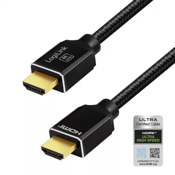Câble HDMI LogiLink A/M vers A/M 8K/60 Hz 48 Gbit/s métal nylon certifié noir 2 m