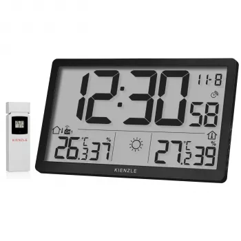 Station météo horloge murale KIENZLE Jumbo NEO LCD noire