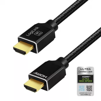 Câble HDMI LogiLink 8K/60 Hz 48 Gbit/s métal nylon certifié noir 1 m