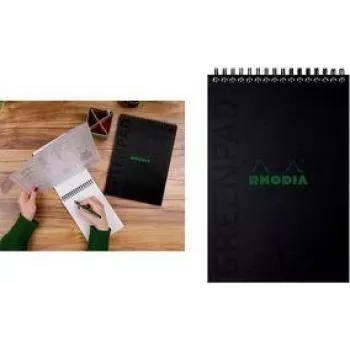Carnet à spirale RHODIA GREENPAD A5+ ligné noir 160x210mm 90gsm 80 feuilles 119929C