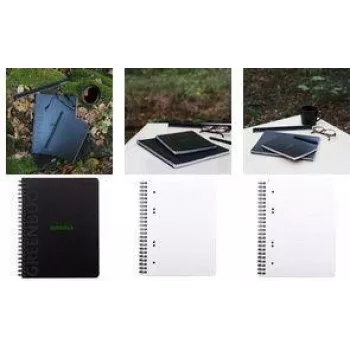 Bloc-notes RHODIA GREENBOOK College A5+ quadrillé, couverture noire en matériau recyclé 119913C