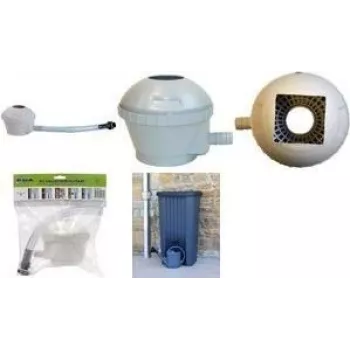 Ensemble collecteur d'eau de pluie EDA pour tonneaux de pluie, gris, avec filtre et arrêt de trop-plein, 1 pièce (010916 G SX10)