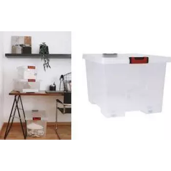 Boîte de rangement EDA CLiPSTOCK 75L avec roulettes, couvercle, poignées soft-touch, noir/rouge 010439