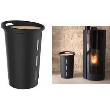 Boîte de rangement à pellets EDA, 38 litres, plastique noir avec couvercle en bois, capacité 20 kg - 1 pièce (010478 NO)