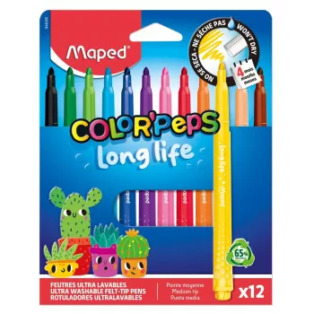 Feutres Maped Color'Peps Long Life, couleurs assorties, 12 feutres (844000)
