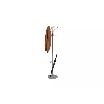 Porte-manteaux MAUL Stily avec porte-parapluies, argent, crochets en bois, 8 crochets, 1750 mm 9403270